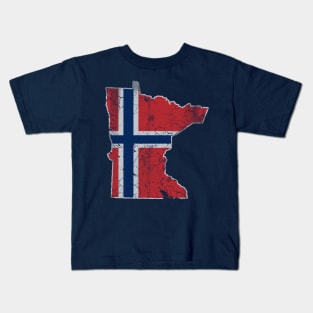 Minnesota Norwegian Flag Map Vintage Family Heritage Kids T-Shirt